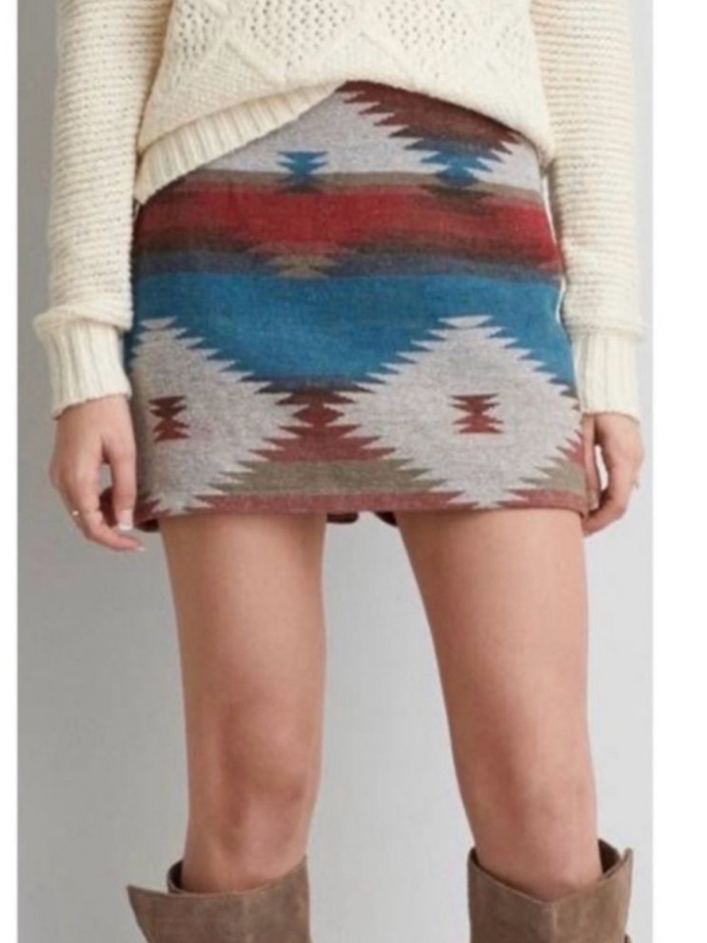 American Eagle Aztec Southwestern Print Wool Blend Mini Skirt Size 2